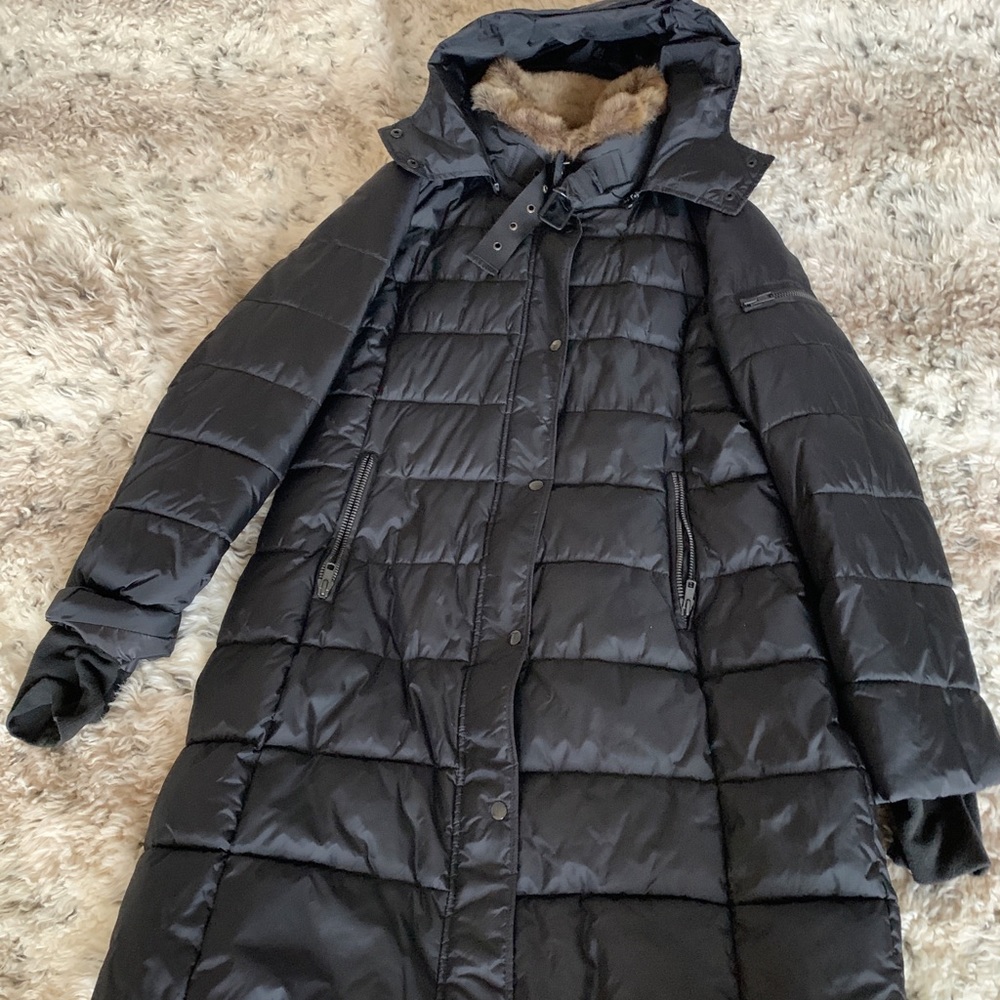 Black Below-the-Thigh, Faux-fur Puffer Coat (Not For Sale)
